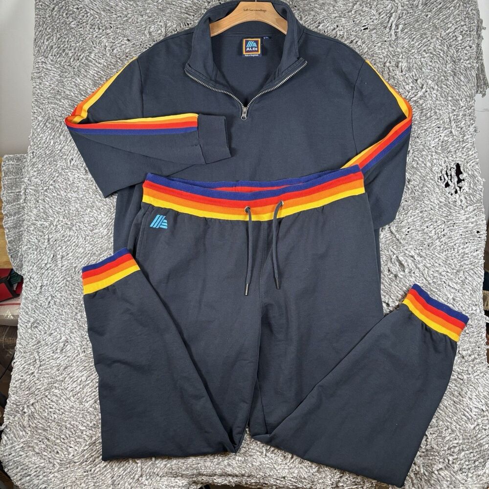 Aldi Tracksuit Set Mens XL Top Large Pants Employee Workwear Activewear Stripes